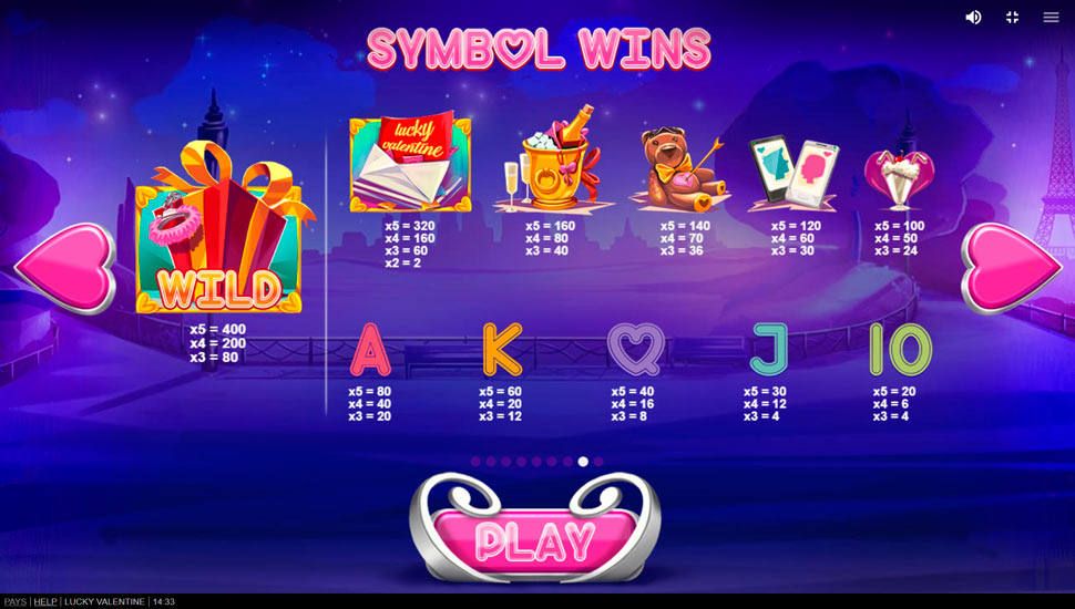 Lucky valentine slot paytable
