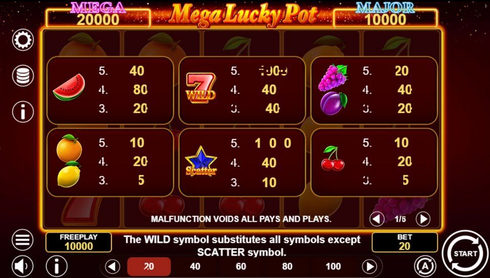 Mega lucky pot slot paytable