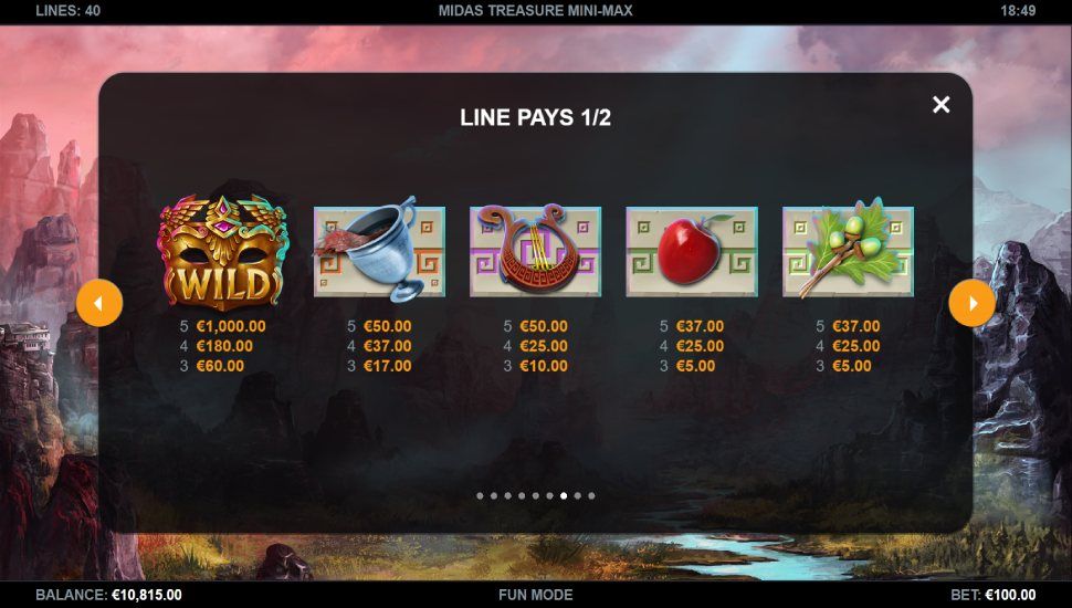 Midas Treasure Mini-Max slot - payouts