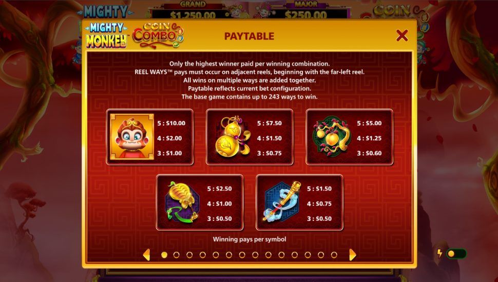 Mighty Monkey Coin Combo slot - payouts