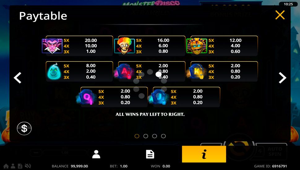Monster Disco XtraHold slot paytable