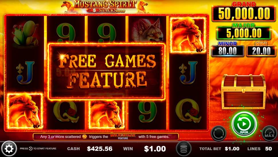 Mustang Spirit CashStacks Gold slot free spins