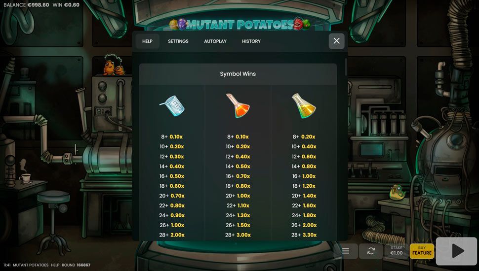 Mutant Potatoes slot paytable