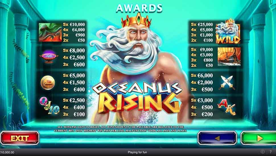 Oceanus Rising slot paytable