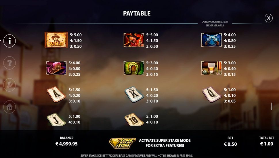 Outlaws Hunter slot paytable