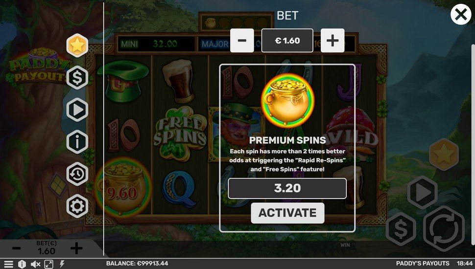 Paddy's Payouts slot Premium spins
