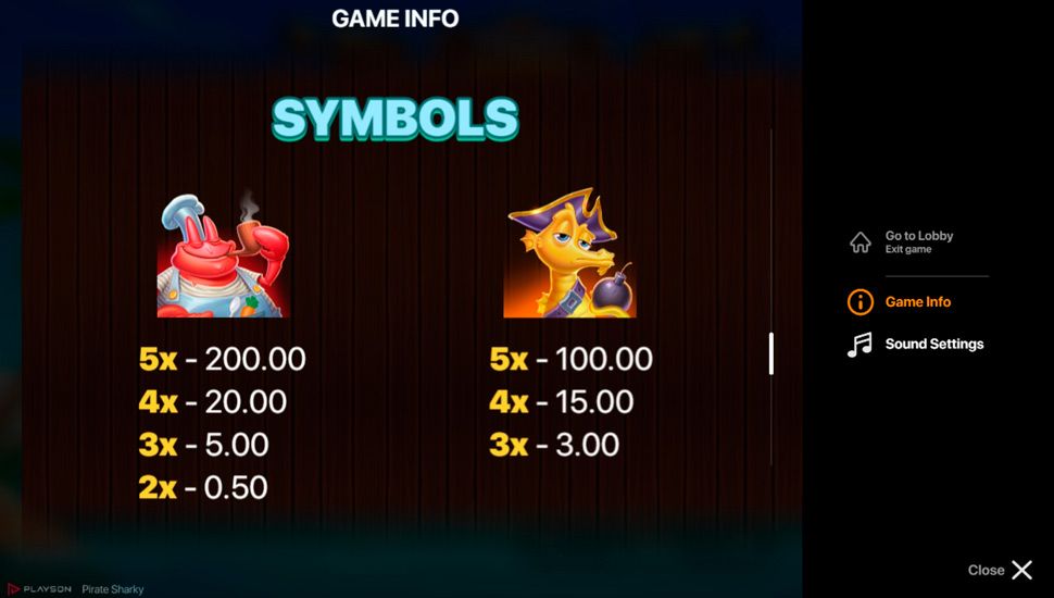 Pirate sharky slot paytable