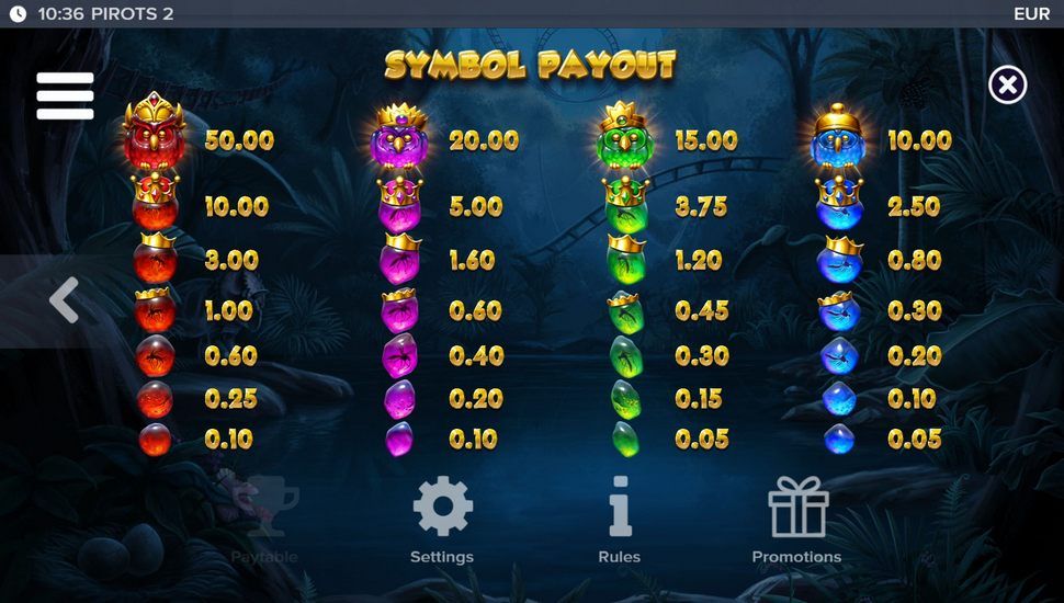 Pirots 2 slot paytable