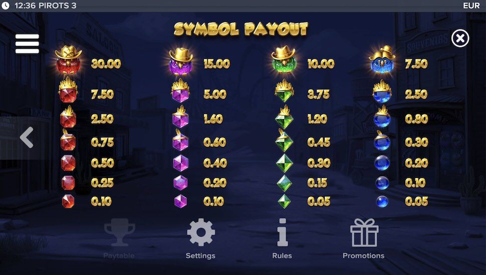 Pirots 3 slot Symbols