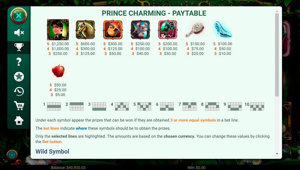 Prince Charming slot paytable