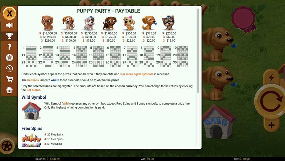 Puppy Party slot paytable