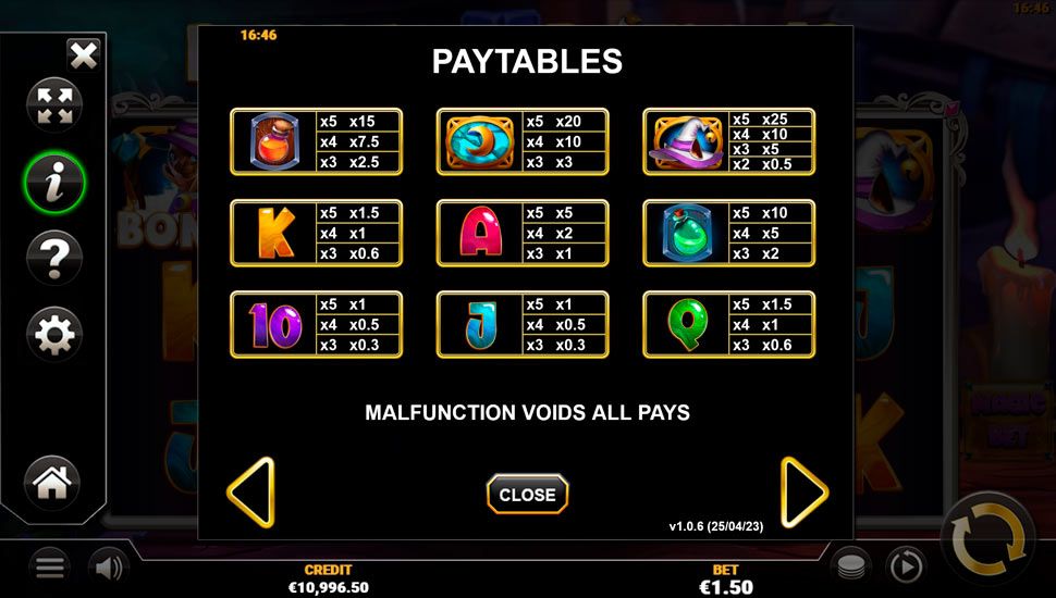 Purrfect Potions slot paytable