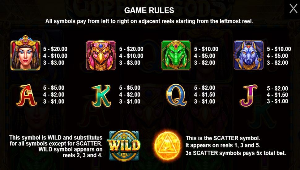 Queen of Gods Slot - Paytable