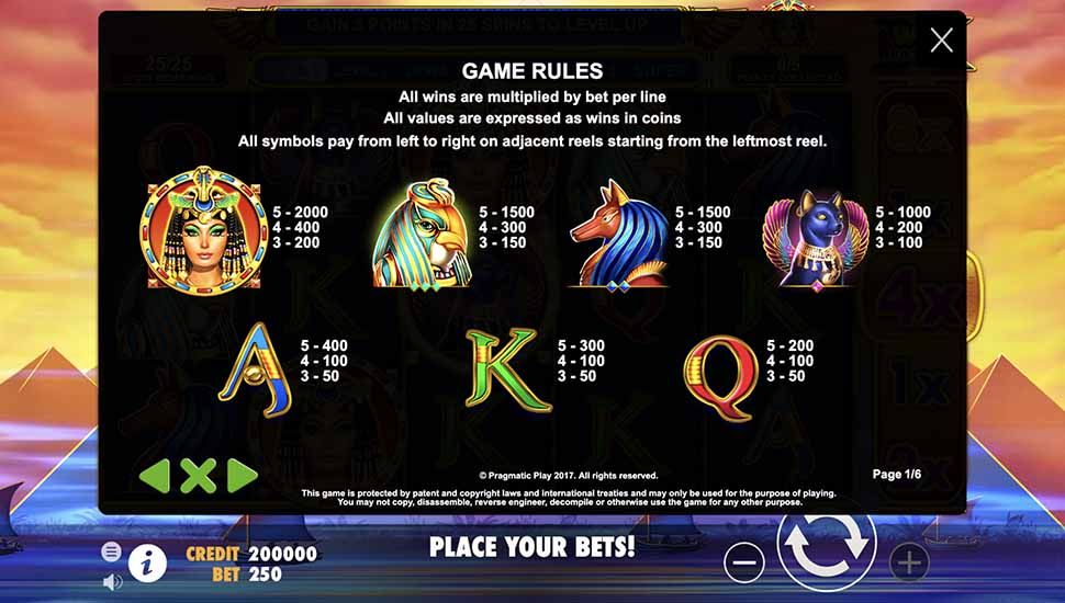 Queen of Gold slot paytable