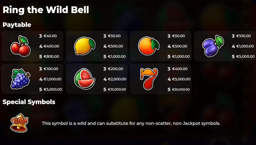 Ring the Wild Bell slot paytable