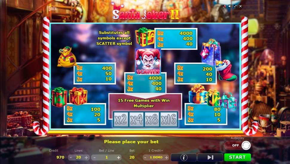 Santa Joker II slot paytable