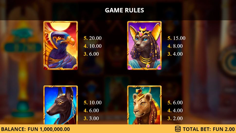 Secrets of the Nile 2 slot paytable