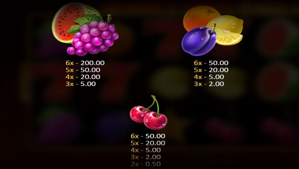 Sevens and Fruits: 6 Reels Slot - Paytable