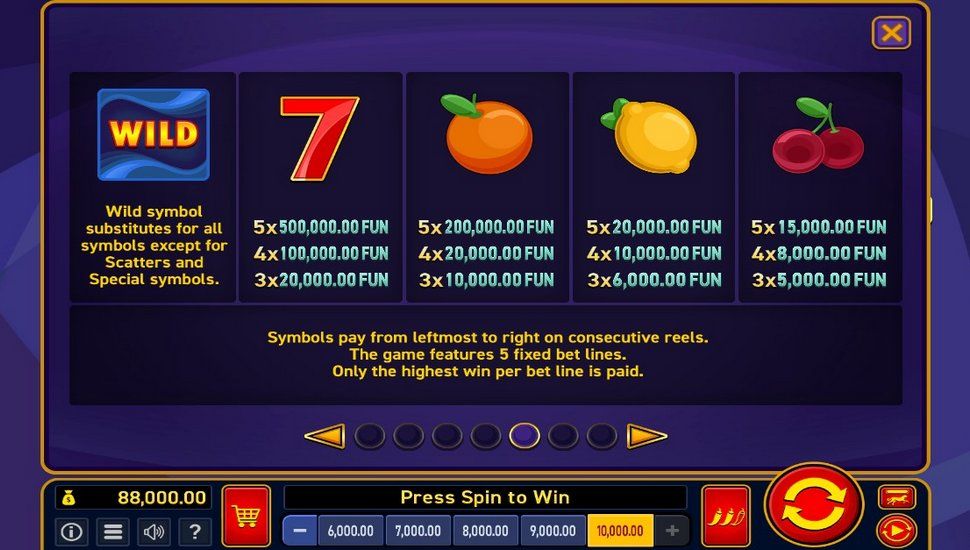 Sizzling Eggs Extremely Light slot paytable