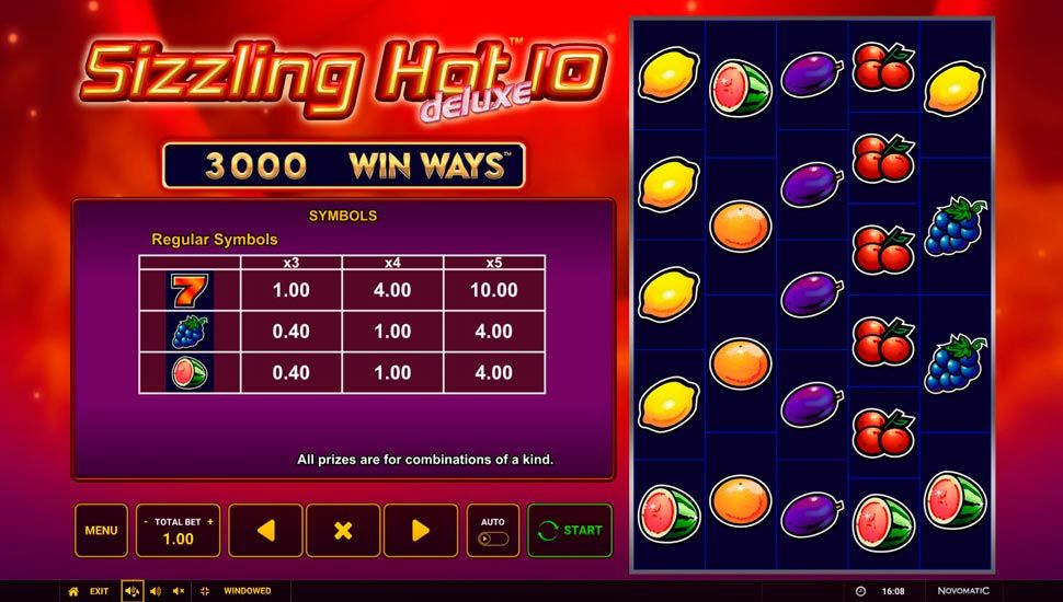 Sizzling hot deluxe 10 win ways slot - paytable