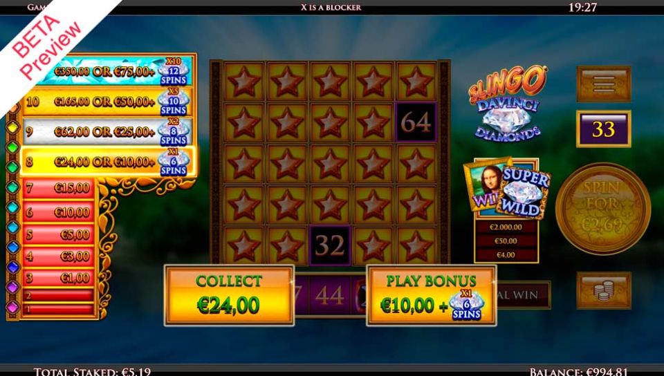 Slingo Da Vinci Diamonds slot Cascading Reels