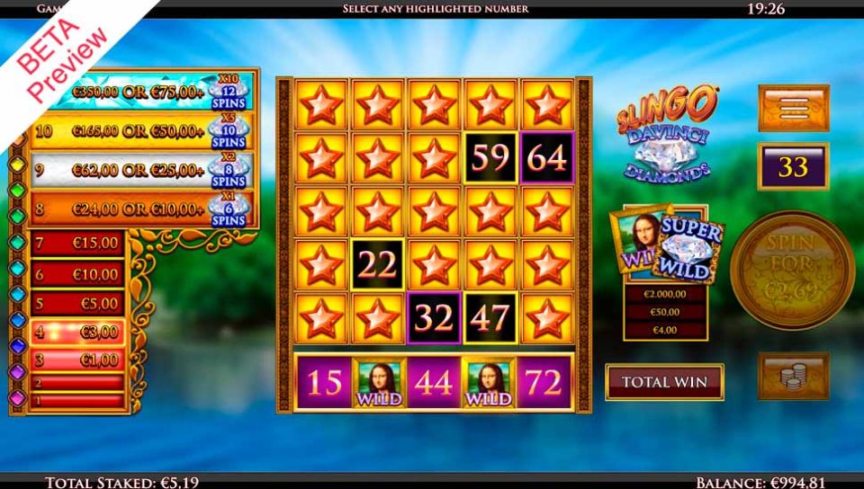 Slingo Da Vinci Diamonds slot Wilds