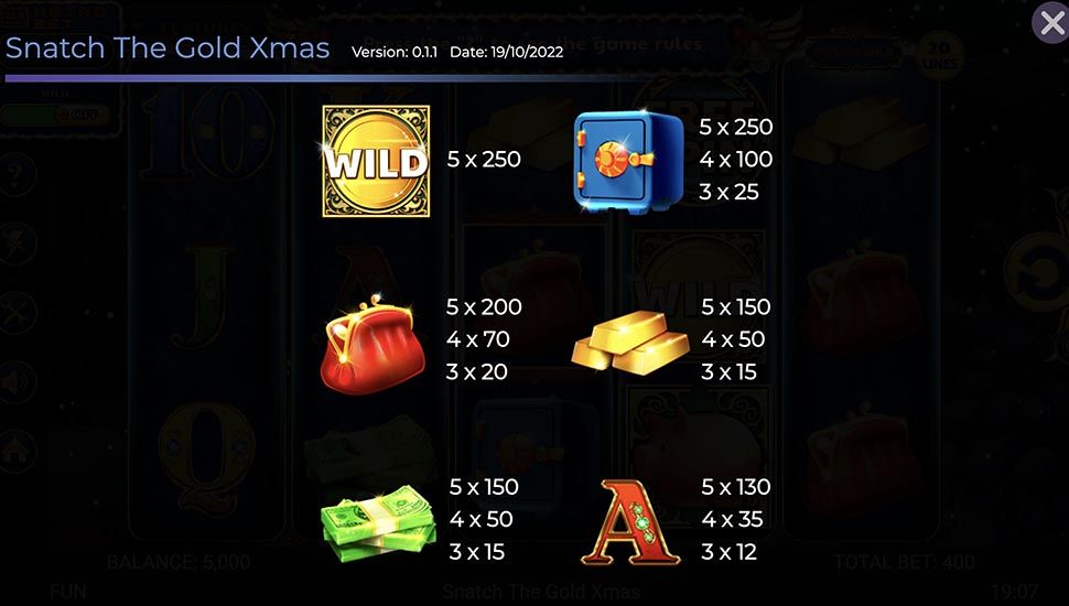 Snatch The Gold Xmas Edition slot paytable