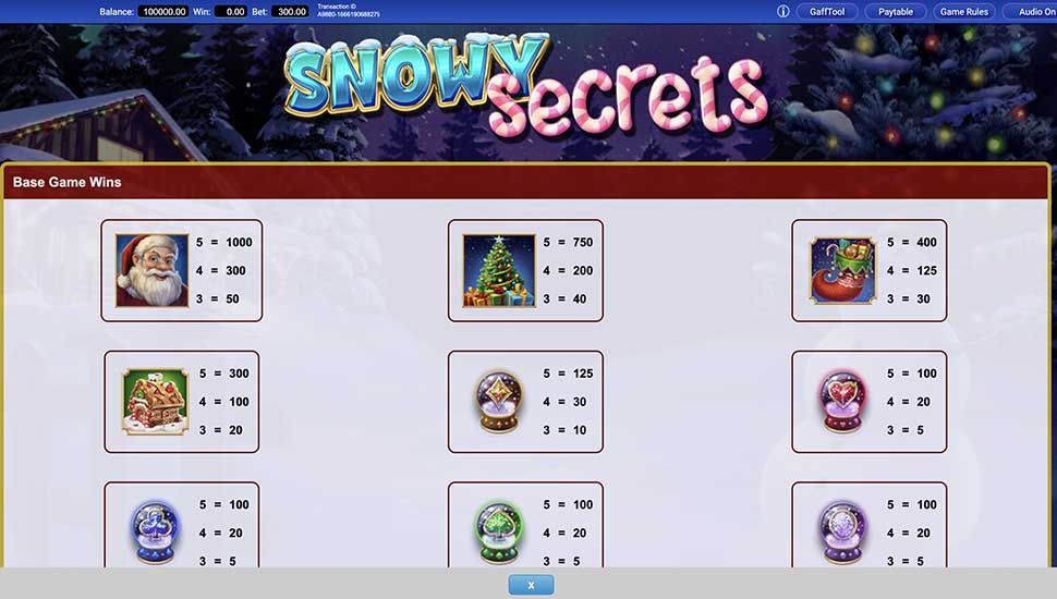 Snowy Secrets slot paytable
