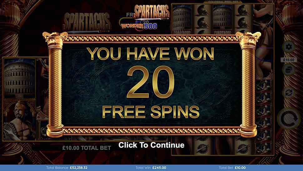 Spartacus Wonder 500 slot free spins