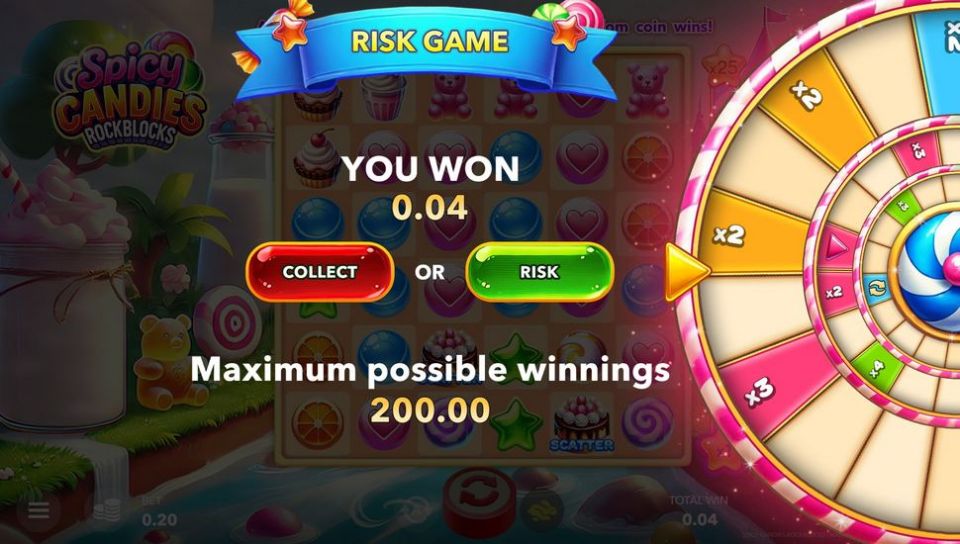 Spicy Candies. Rockblocks Slot Risk Feature