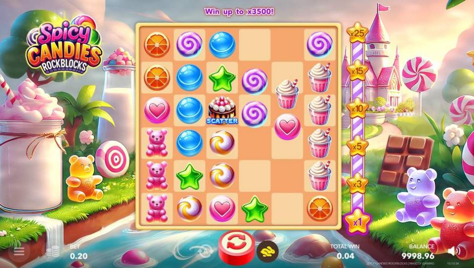 Spicy Candies. Rockblocks Slot Rockfall Feature