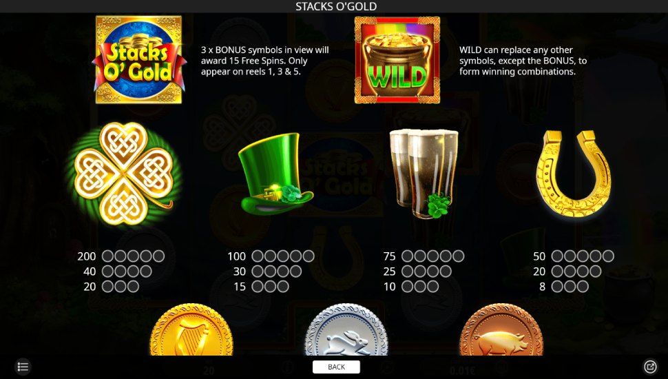 Stacks O'Gold slot - payouts