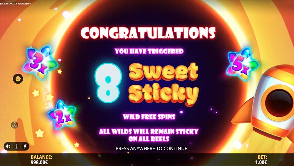 Stars n Sweets Hold and Win slot Sweet Sticky Wilds Free Spins