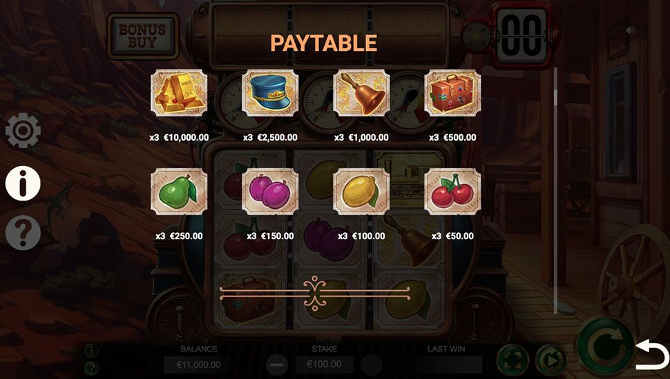 Steam Spin slot paytable