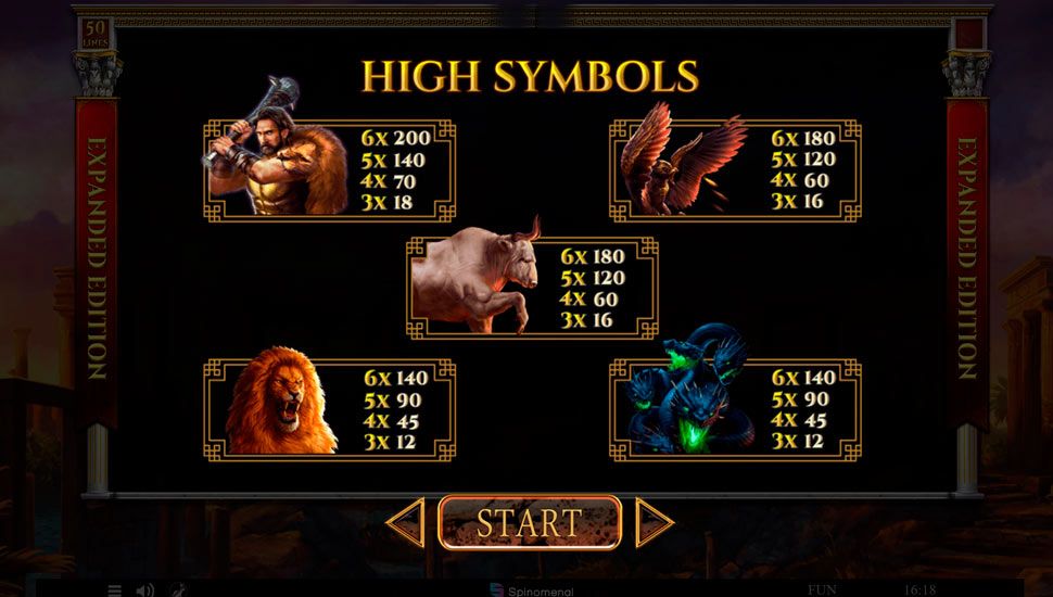 Story of Hercules Expanded Edition slot paytable