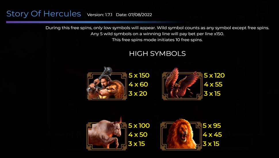 Story of Hercules slot paytable