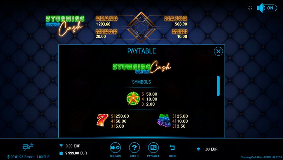 Stunning Cash Ultra slot paytable