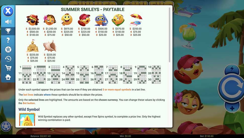 Summer Smileys slot paytable