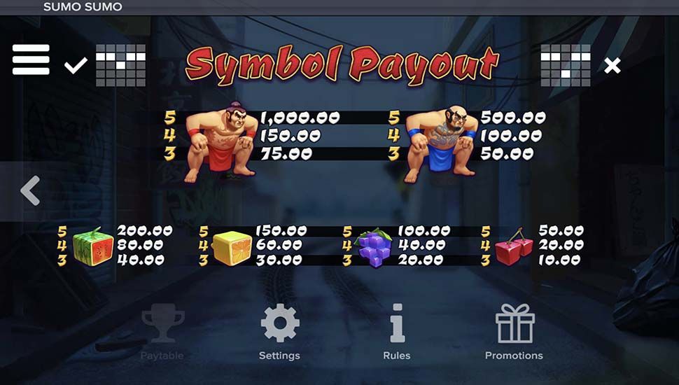 Sumo Sumo slot paytable