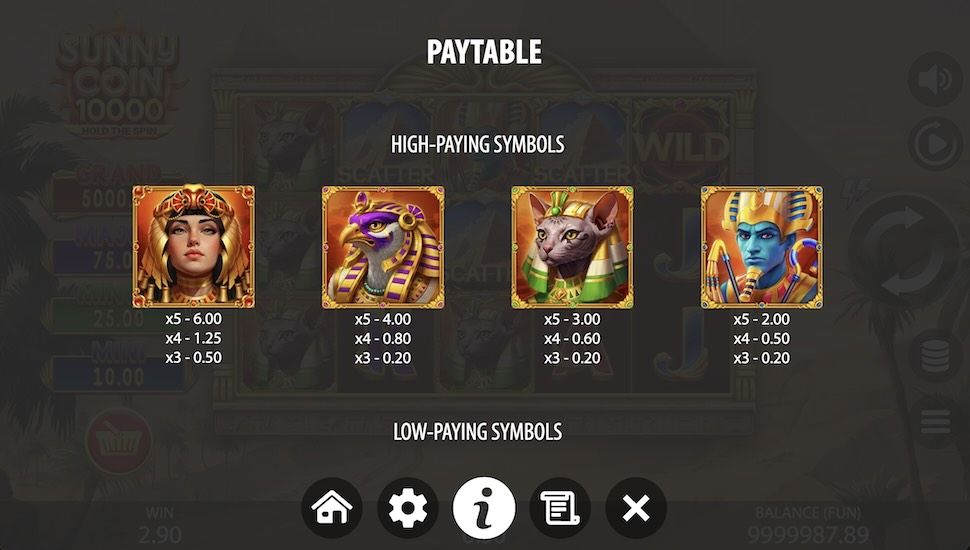 Sunny Coin 10000 slot Symbols