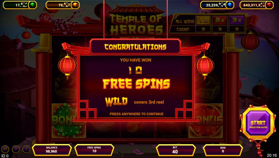 Temple of Heroes slot Free Spins