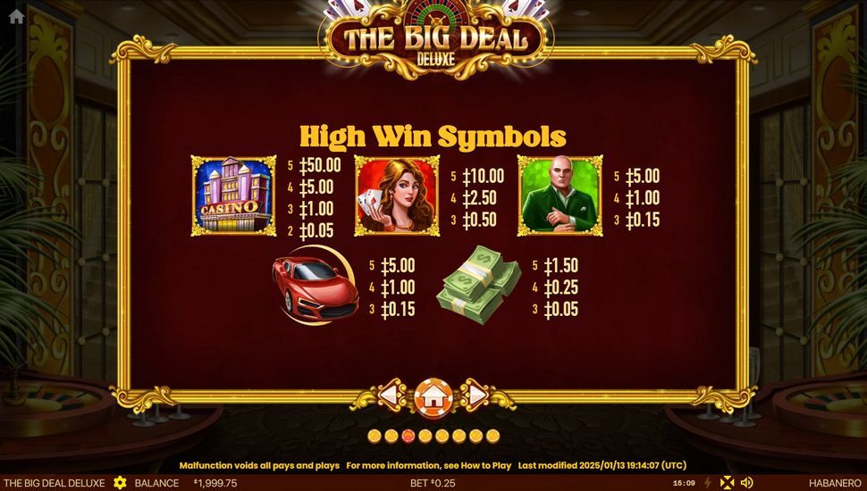 The Big Deal Deluxe slot paytable