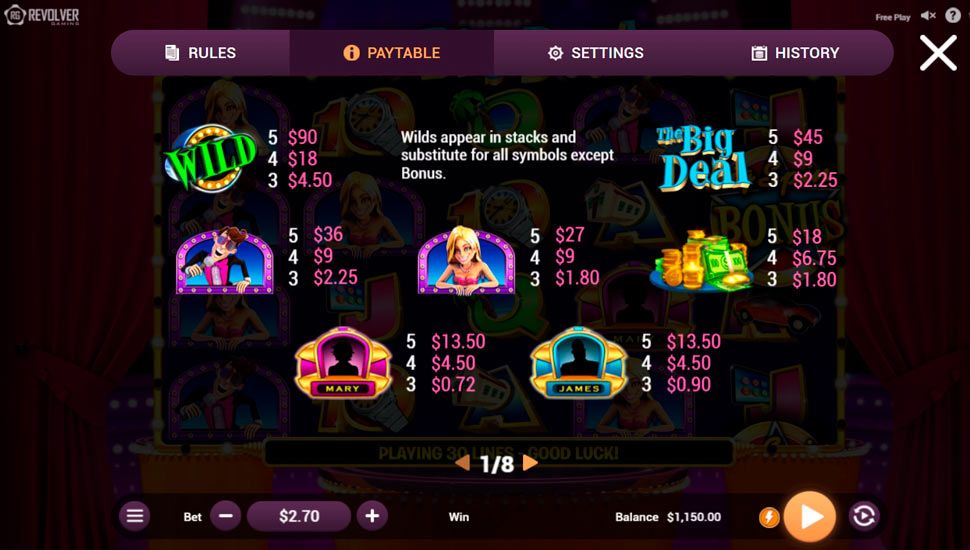 The big deal slot paytable