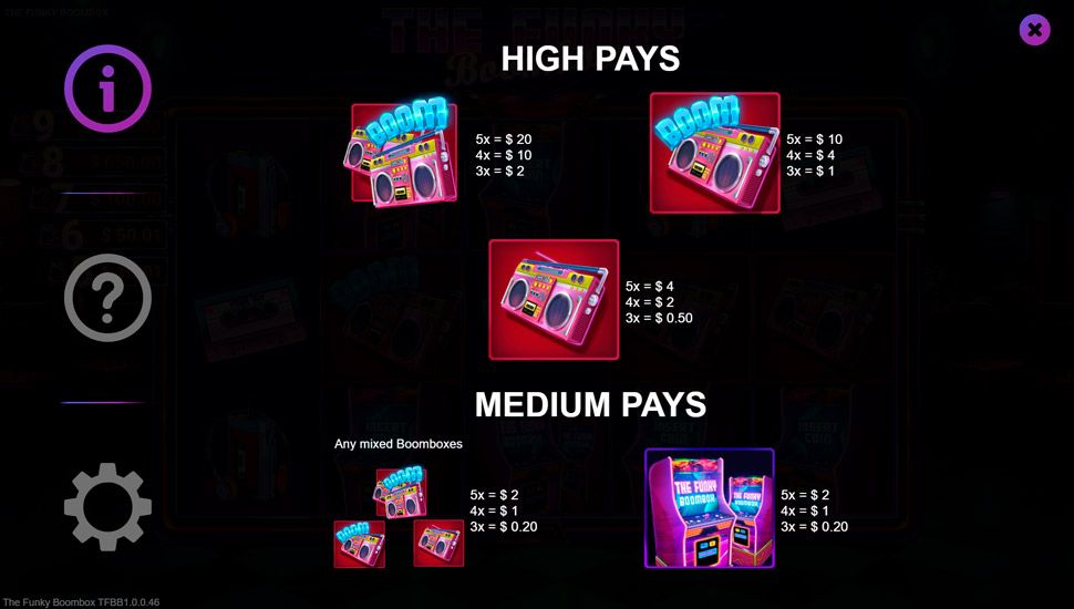 The Funky Boombox slot paytable