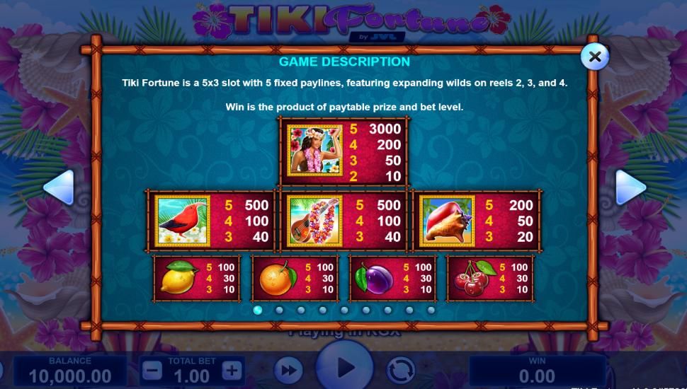 Tiki Fortune slot - paytable