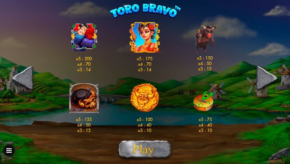 Toro Bravo slot paytable