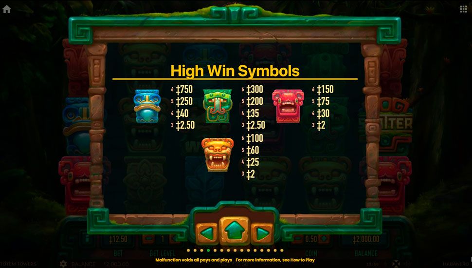 Totem towers slot - paytable