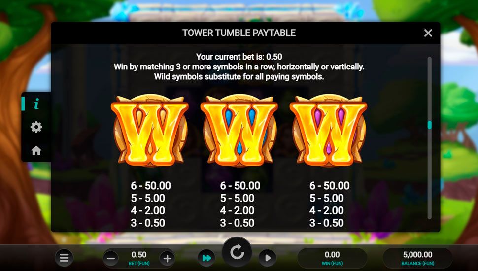 Tower tumble slot - paytable
