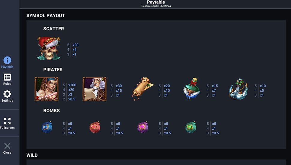 Treasure-snipes Christmas slot paytable