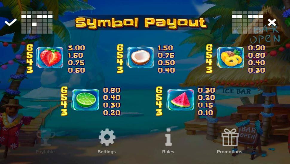 Tropicool slot paytable